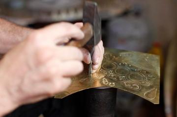 Mo's Hands. Copper Engraver in Fez medina.
